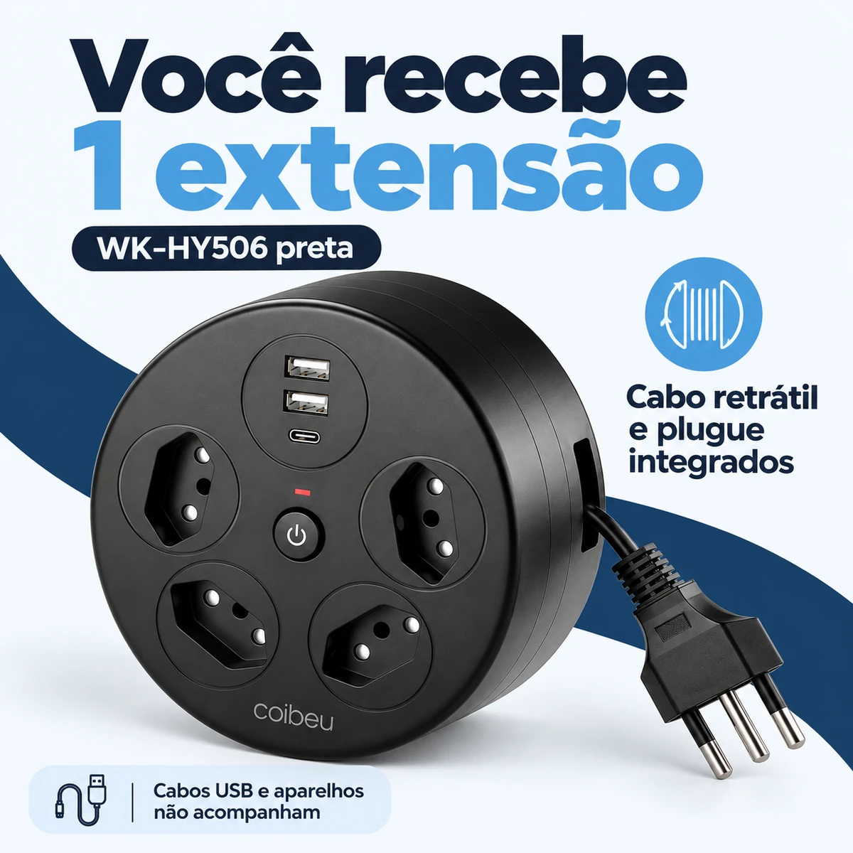 Itens que acompanham Extensão com Cabo Retrátil WK-HY506