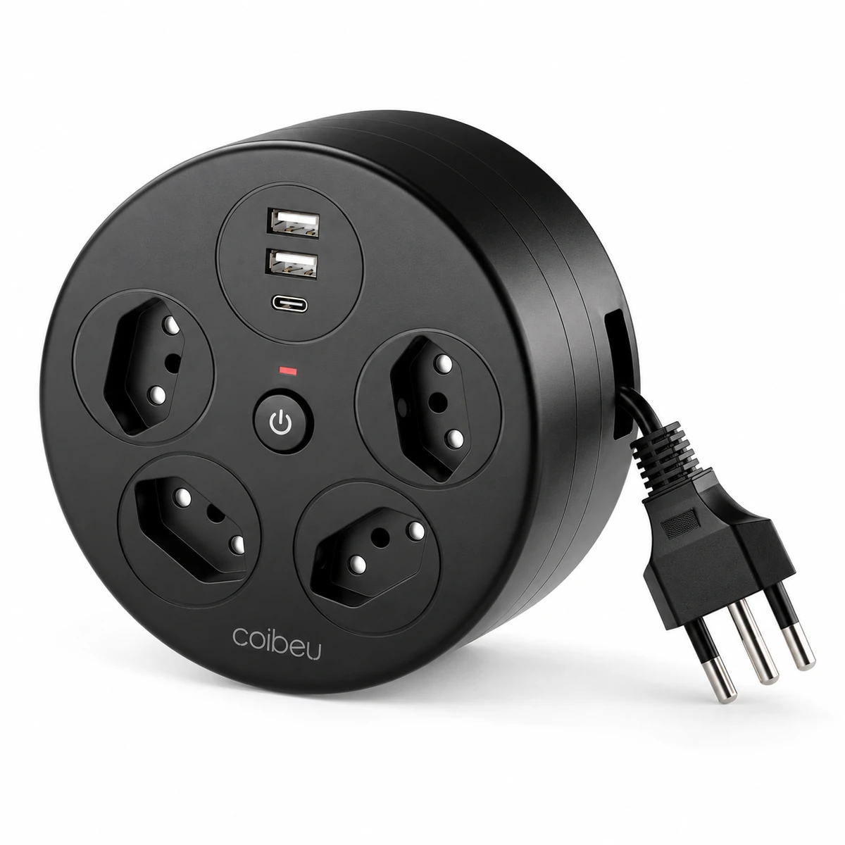 Extensão retrátil WK-HY506 preta, quatro tomadas e três USB